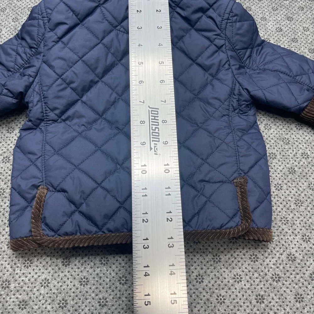 Ralph Lauren Kids Navy Blue Quilted Hooded Barn Jacket Corduroy Trim‎ 9M